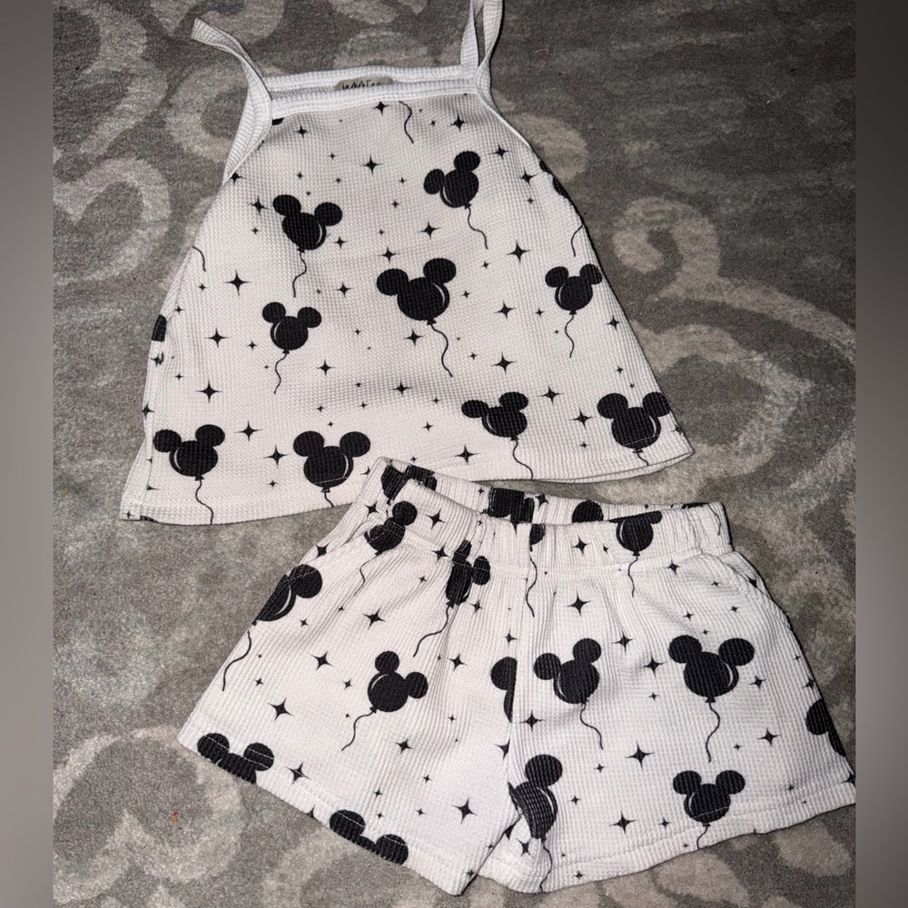 Girls White and Black Mickey Mouse Tank and Shorts Set